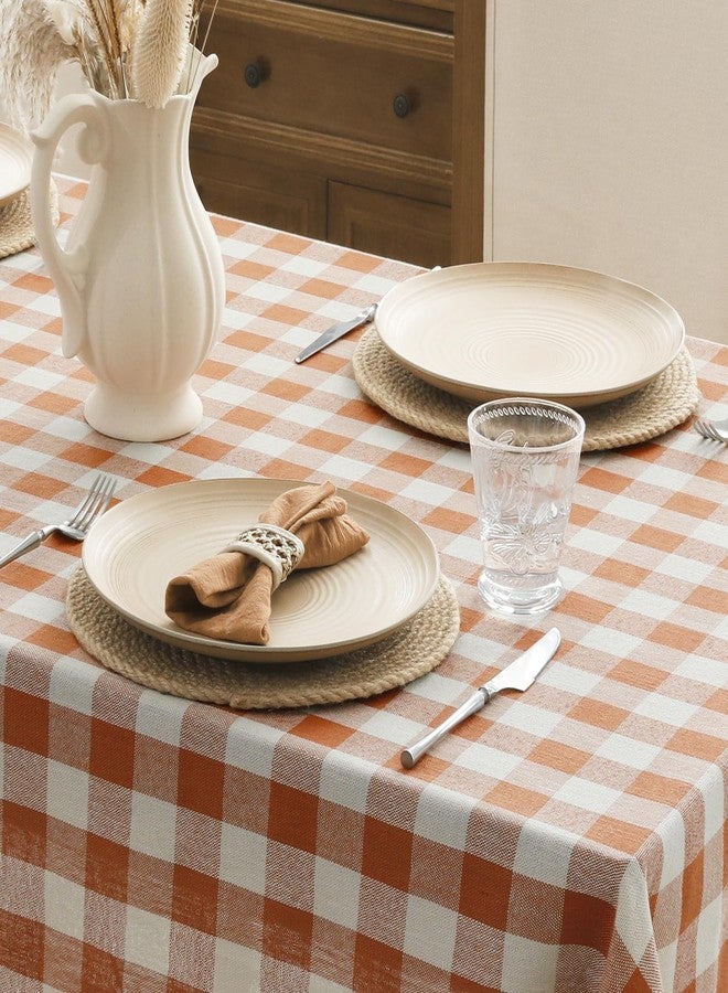 Romanstile Fall Checkered Tablecloth Rectangle, Thanksgiving Linen Cotton Gingham Table Cloth with Tassel, Wrinkle Free Buffalo Plaid Table Cover for Dining Party Decor - 55 x 84 Inch, Orange - Image 2